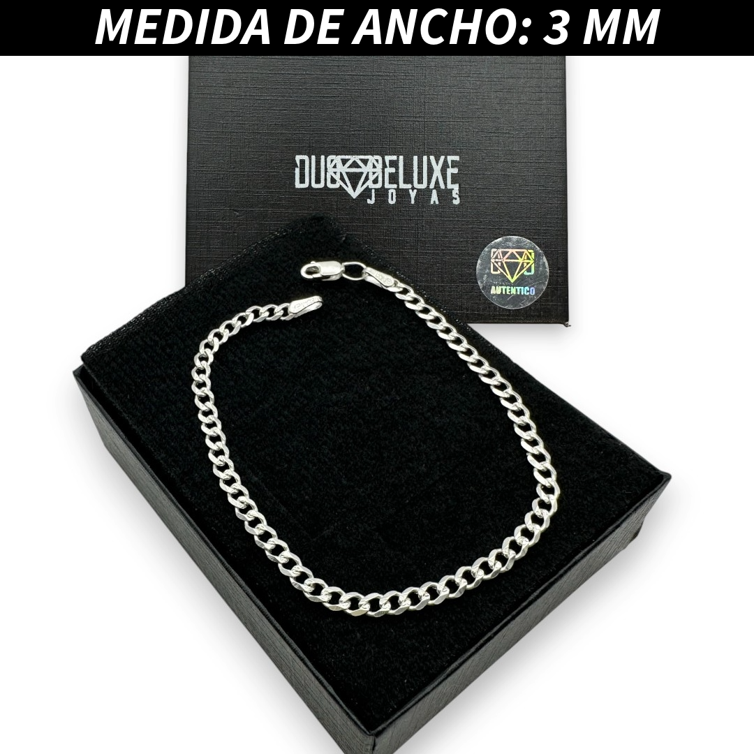 Pulsera Esclava Cubana Barbada  Diamantada, Plata Ley .925, Para Hombre y Mujer | DUO DELUXE JOYAS
