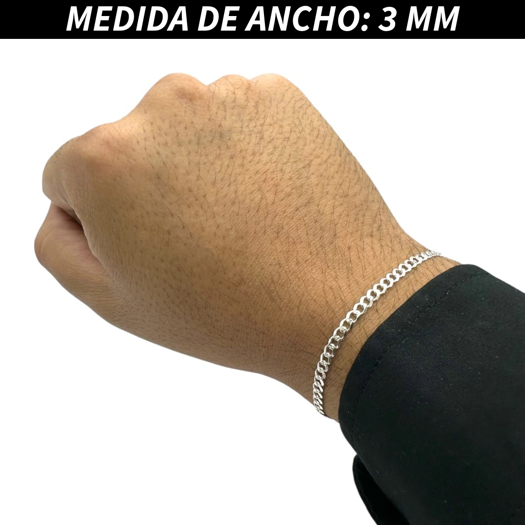 Pulsera Esclava Cubana Barbada  Diamantada, Plata Ley .925, Para Hombre y Mujer | DUO DELUXE JOYAS