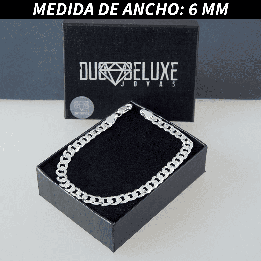 Pulsera Esclava Cubana Barbada  Diamantada, Plata Ley .925, Para Hombre y Mujer | DUO DELUXE JOYAS