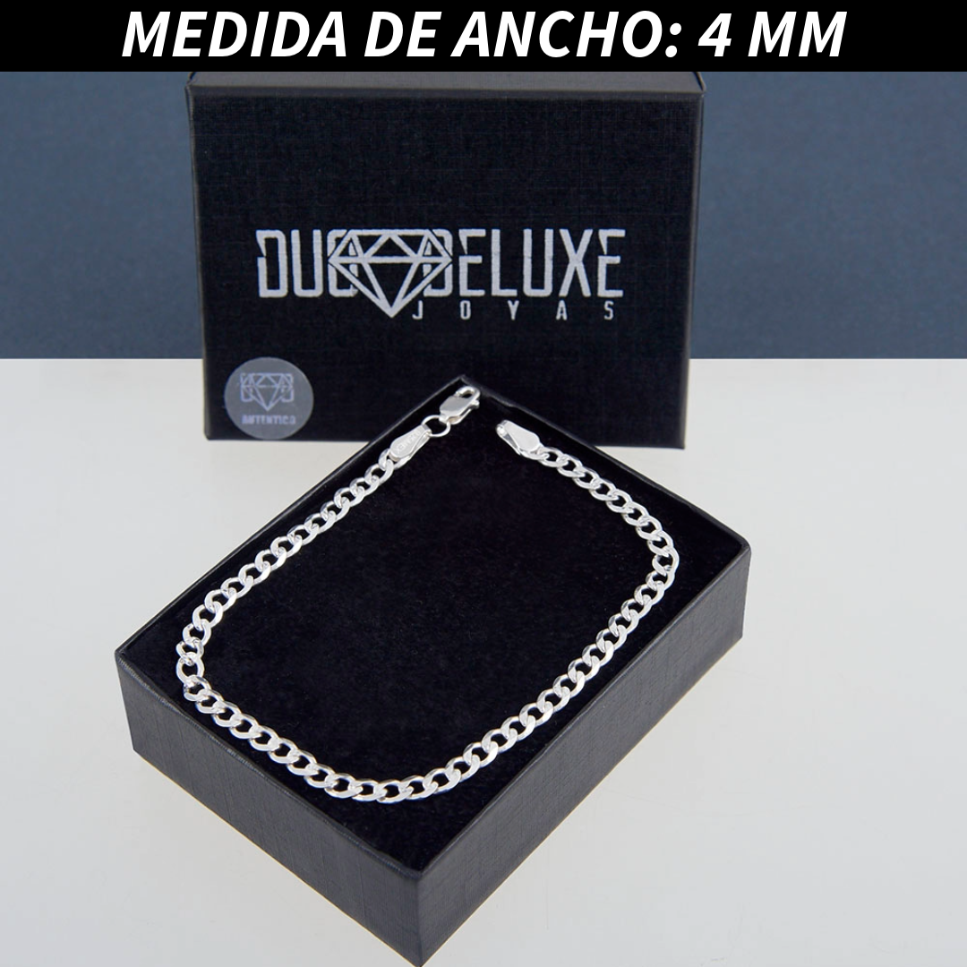 Pulsera Esclava Cubana Barbada  Diamantada, Plata Ley .925, Para Hombre y Mujer | DUO DELUXE JOYAS