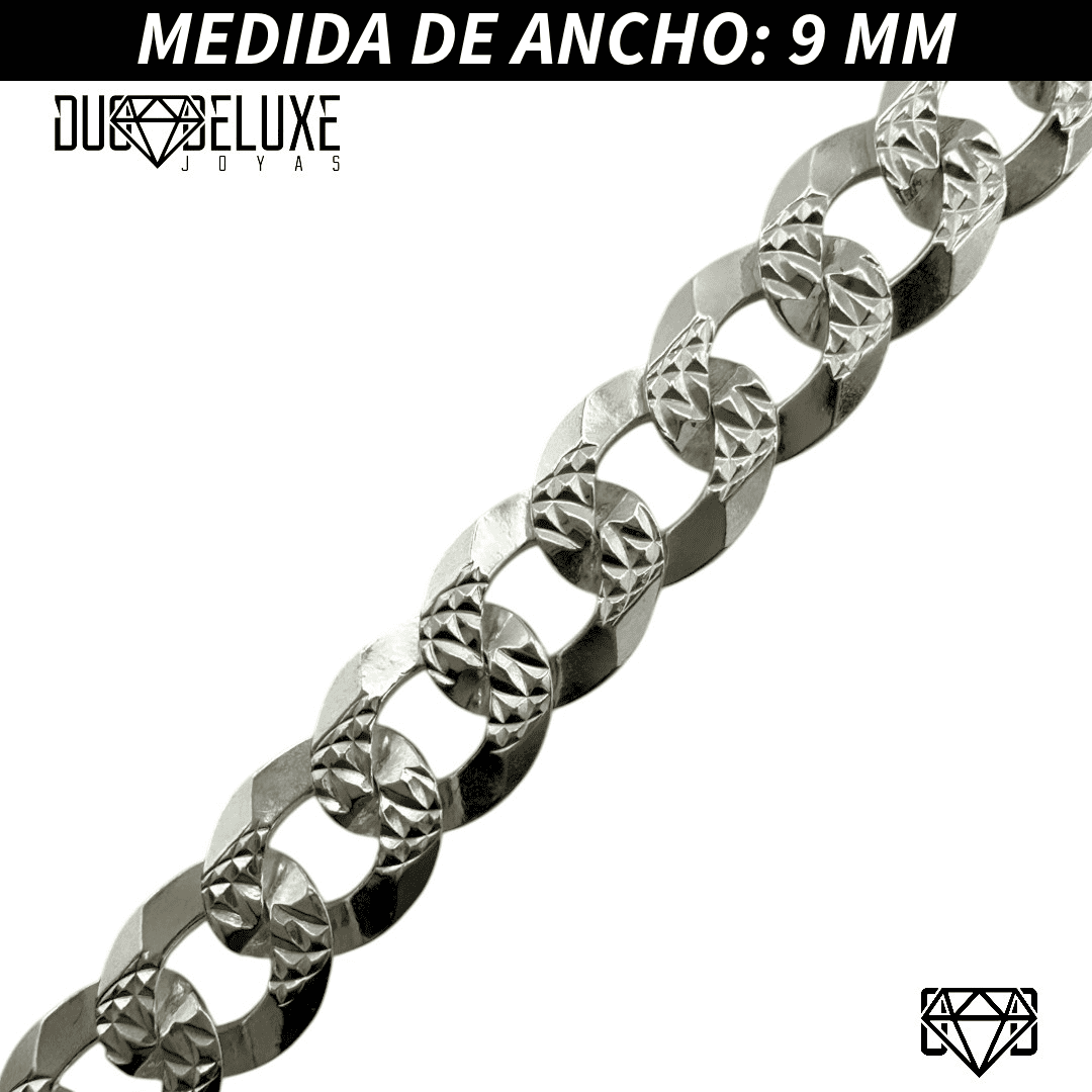 Pulsera Esclava Cubana Barbada  Diamantada, Plata Ley .925, Para Hombre y Mujer | DUO DELUXE JOYAS
