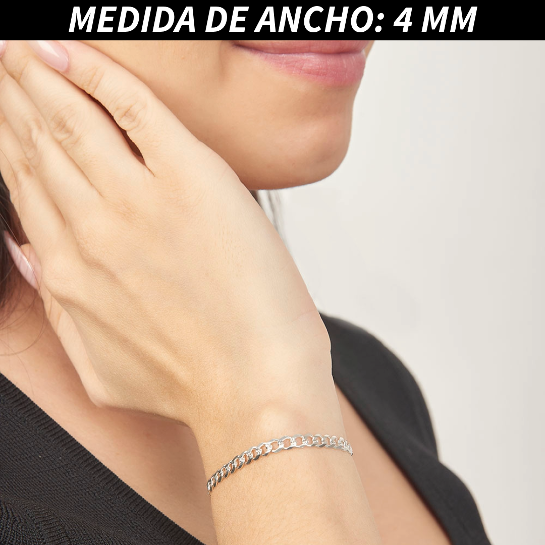 Pulsera Esclava Cubana Barbada  Diamantada, Plata Ley .925, Para Hombre y Mujer | DUO DELUXE JOYAS