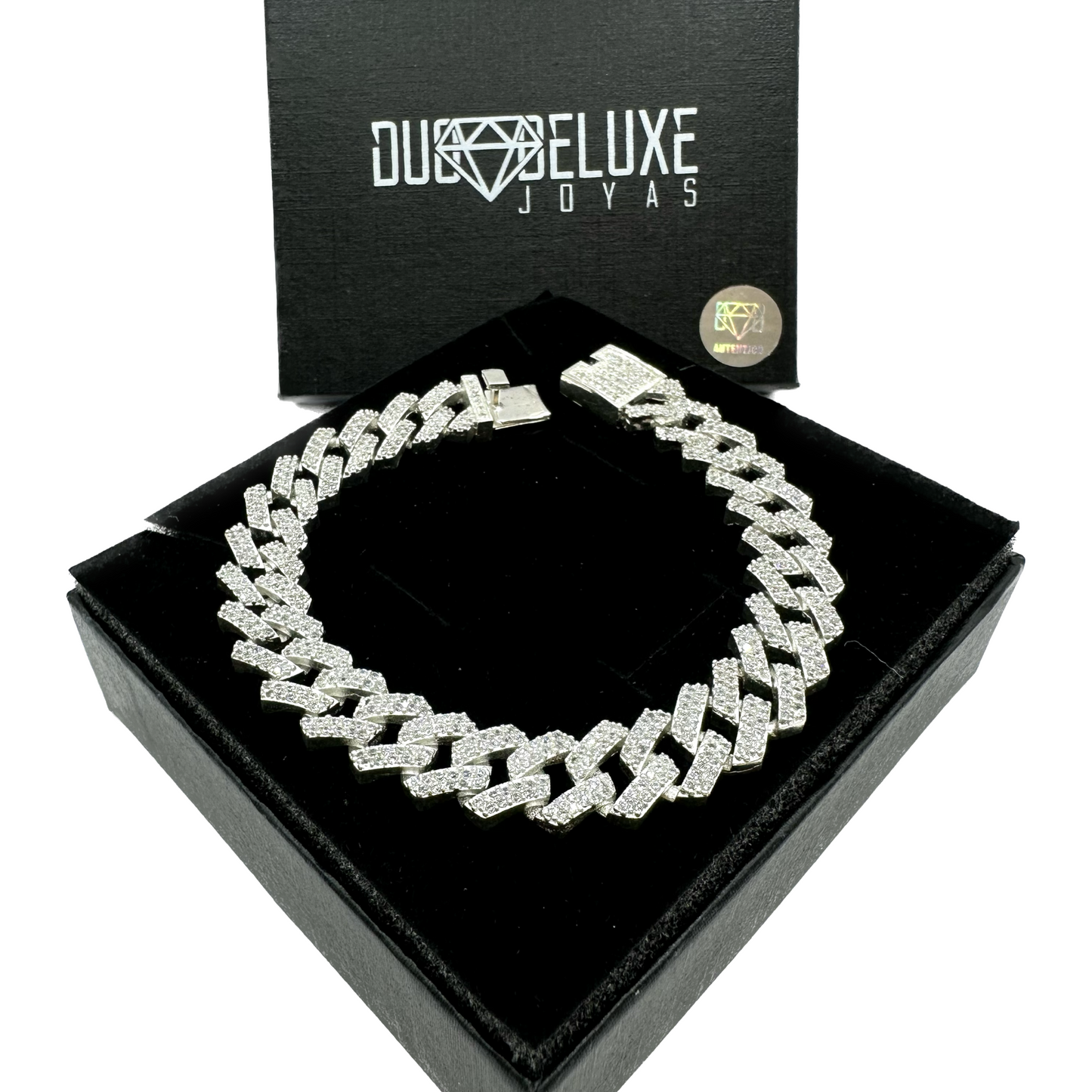 Unisex | Pulsera Tejido Cubana Diamantada Con Zirconias 6 - 1 cm – Plata Ley .925