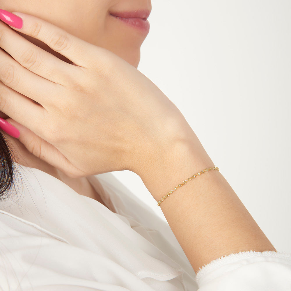 Mujer | Pulso Pulsera Tejido Super Singapur 2 mm, Esclava Para Mujer De Plata Autentica Ley .925 Con Baño De Oro Italiano De 24k, DUO DELUXE JOYAS