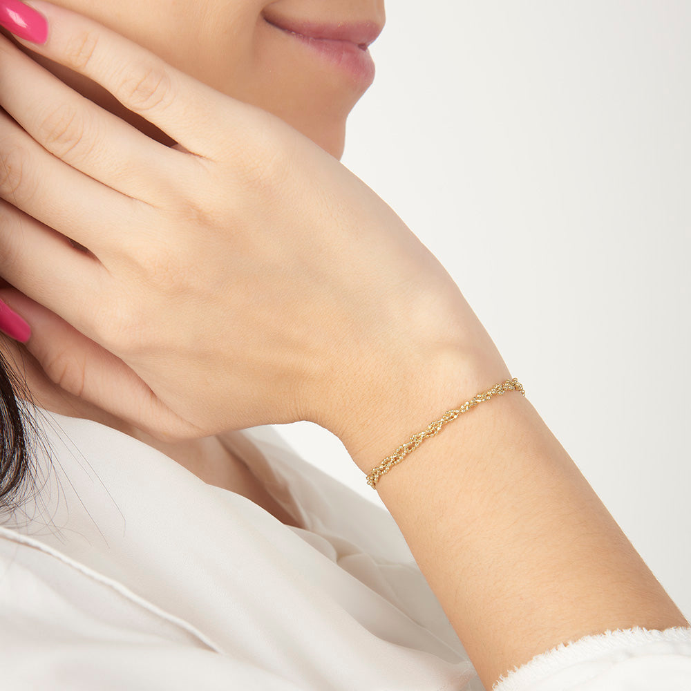 Dama | Pulsera Tejido Bolitas Trenzadas - 3 mm – Plata Con Baño De Oro Italiano 24k