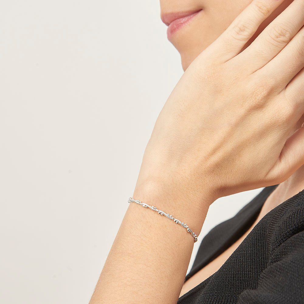 Dama Pulsera Tejido Cola De Rata Con Bolitas mm – Plata Ley