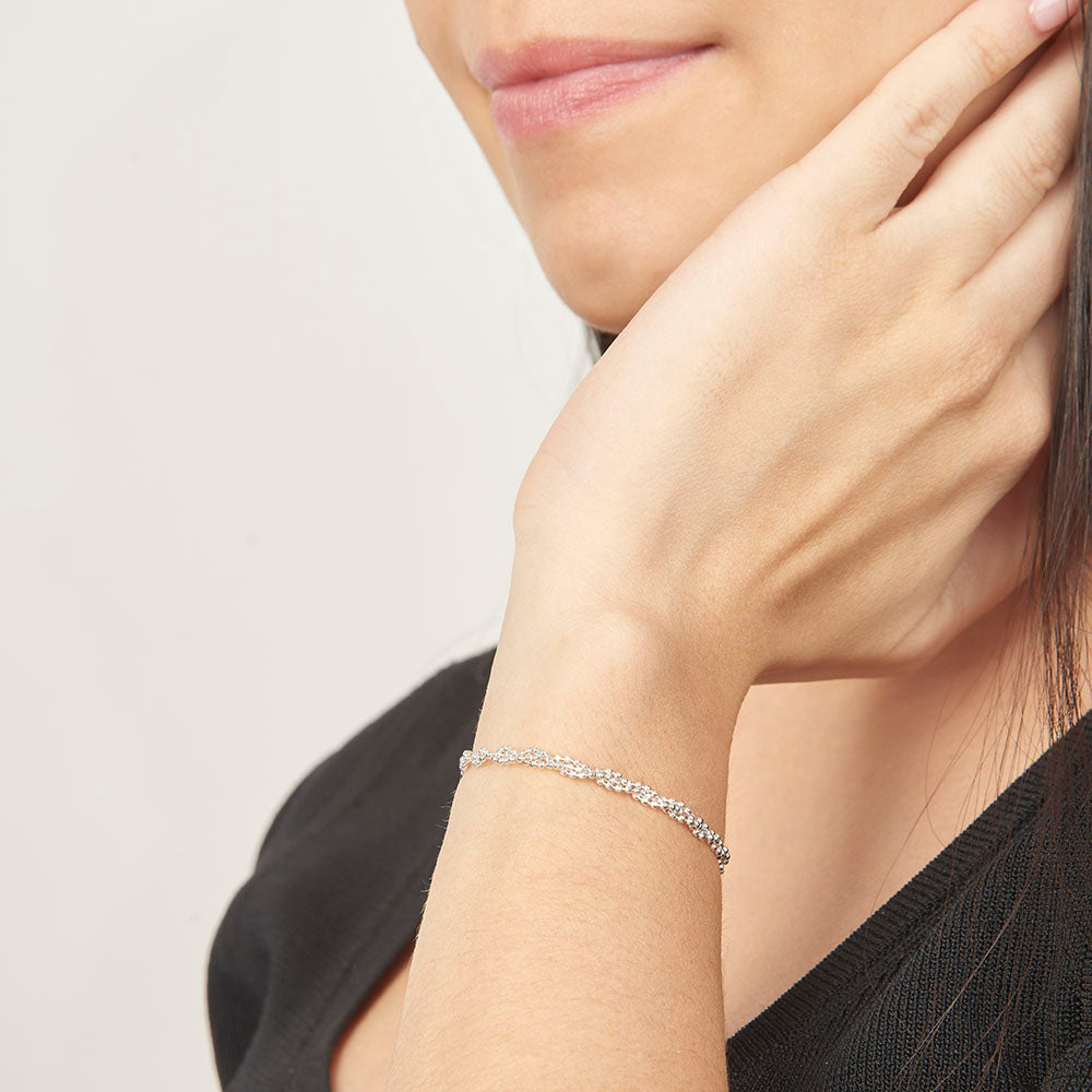 Mujer | Pulso Pulsera Tejido Bolitas Trenzadas 2 mm, Esclava Para Mujer De Plata Autentica Ley .925, DUO DELUXE JOYAS