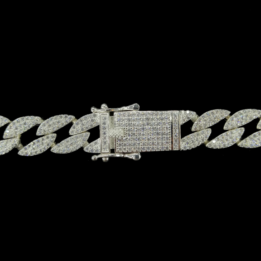 Cadena Barbada Cubana Diamantada Zirconias - 1 cm - 45 cm - Unisex | Plata Ley.925