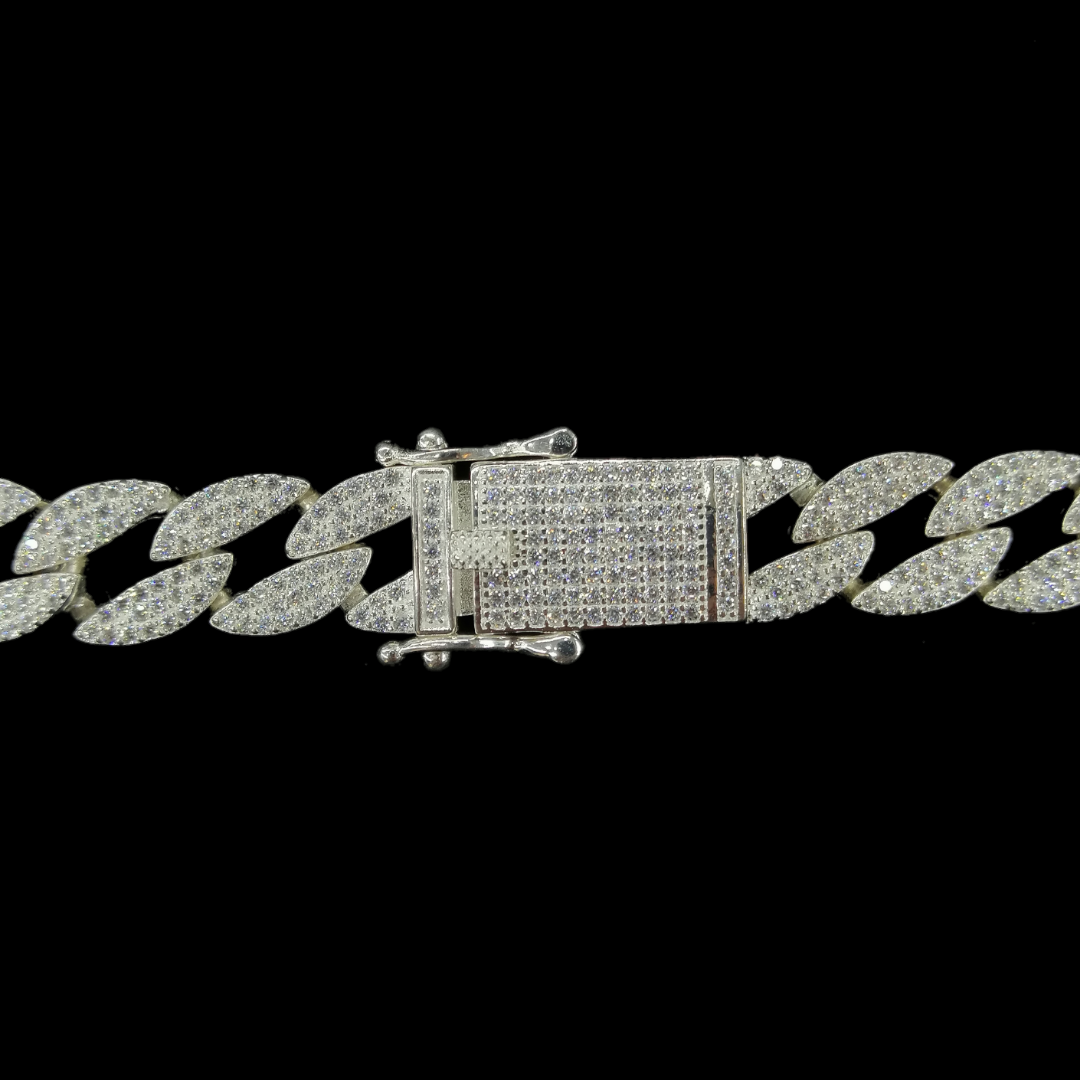 Unisex | Pulsera Tejido Barbada Cubana Diamantada Con Zirconias - 10 mm – Plata Ley .925