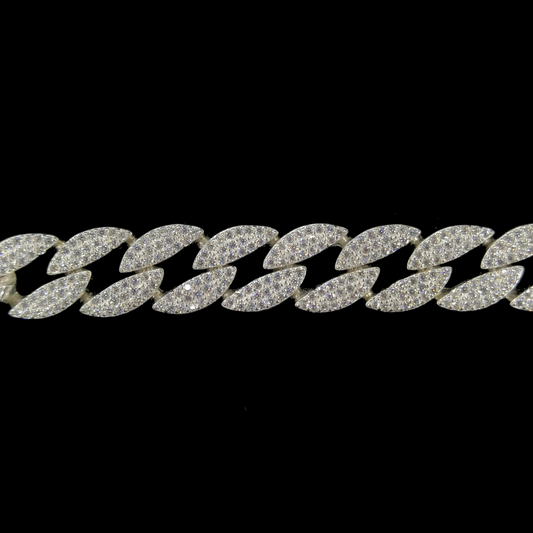 Cadena Barbada Cubana Diamantada Zirconias - 1 cm - 45 cm - Unisex | Plata Ley.925