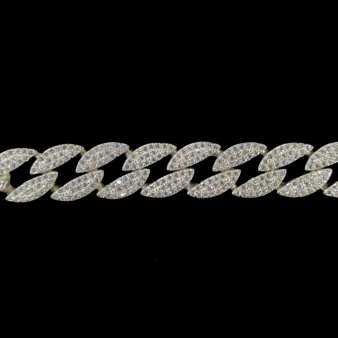 Unisex | Pulsera Tejido Barbada Cubana Diamantada Con Zirconias - 10 mm – Plata Ley .925