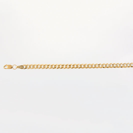 Unisex | Pulsera Tejido Barbada Cerrado Diamantado 1 - 5 mm – Plata Con Baño De Oro Italiano 24k