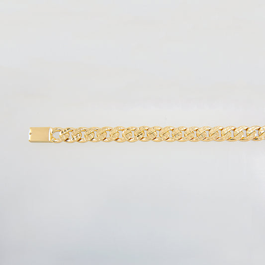 Unisex | Pulsera Tejido Barbada HM  Diamantado 8 mm – Plata Con Baño De Oro Italiano 24k