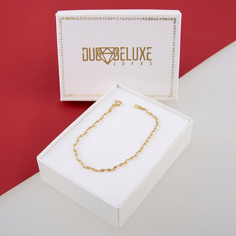 Mujer | Pulso Pulsera Tejido Super Singapur 2 mm, Esclava Para Mujer De Plata Autentica Ley .925 Con Baño De Oro Italiano De 24k, DUO DELUXE JOYAS