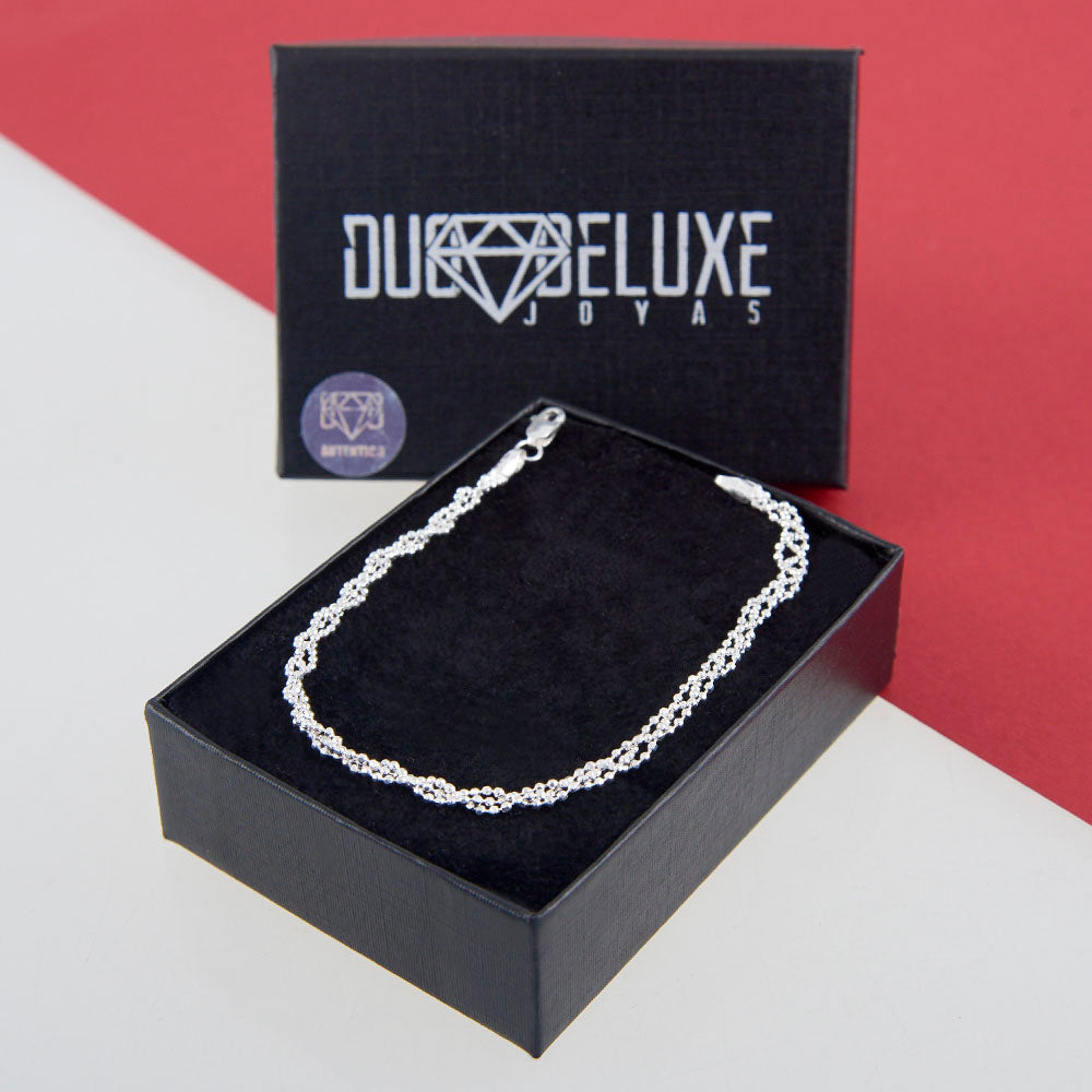 Mujer | Pulso Pulsera Tejido Bolitas Trenzadas 2 mm, Esclava Para Mujer De Plata Autentica Ley .925, DUO DELUXE JOYAS