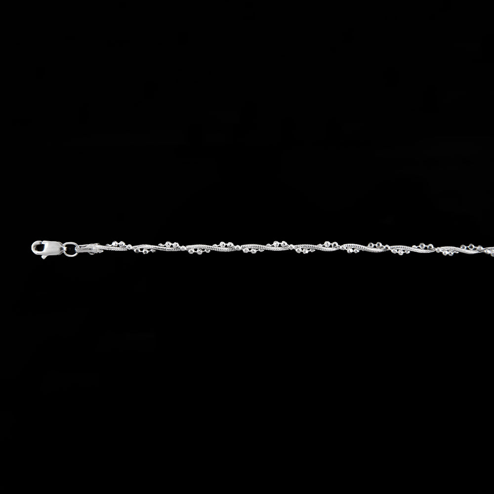 Dama | Pulsera Tejido Cola De Rata Con Bolitas  - 2 mm – Plata Ley .925