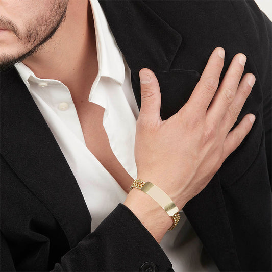 Unisex | Esclava Tejido Cubana Petatillo 10 mm, Pulsera Para Hombre Y Mujer, De Plata Autentica Ley .925 Con Baño De Oro Italiano 24k, Con Grabado, DUO DELUXE JOYAS