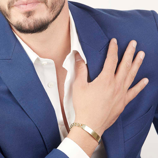 Unisex | Esclava Tejido Chino 7 mm, Pulsera Para Hombre Y Mujer, De Plata Autentica Ley .925 Con Baño De Oro Italiano 24k, Con Grabado, DUO DELUXE JOYAS