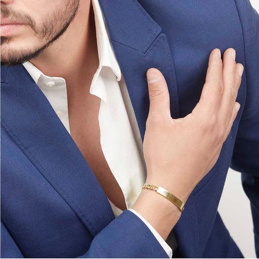 Unisex | Esclava Tejido Barbada Cubana Lisa 8 mm, Pulsera Para Hombre Y Mujer, De Plata Autentica Ley .925 Con Baño De Oro Italiano 24k, Con Grabado, DUO DELUXE JOYAS