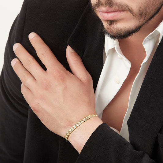 Unisex | Pulso Pulsera Tejido Barbada Cubana Diamantada 6 mm, Esclava Para Hombre Y Mujer De Plata Autentica Ley .925 Con Baño De Oro Italiano 24k, DUO DELUXE JOYAS