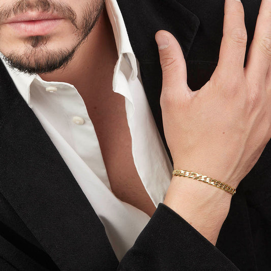 Unisex | Pulso Pulsera Tejido Barbada Cubana Lisa 6 mm, Esclava Para Hombre Y Mujer De Plata Autentica Ley .925 Con Baño De Oro Italiano 24k, DUO DELUXE JOYAS