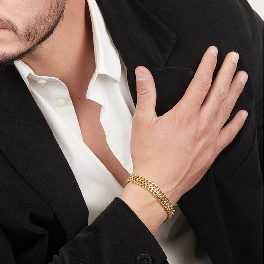 Unisex | Pulso Pulsera Tejido Cubana Petatillo 10 mm, Esclava Para Hombre Y Mujer De Plata Autentica Ley .925 Con Baño De Oro Italiano 24k, DUO DELUXE JOYAS