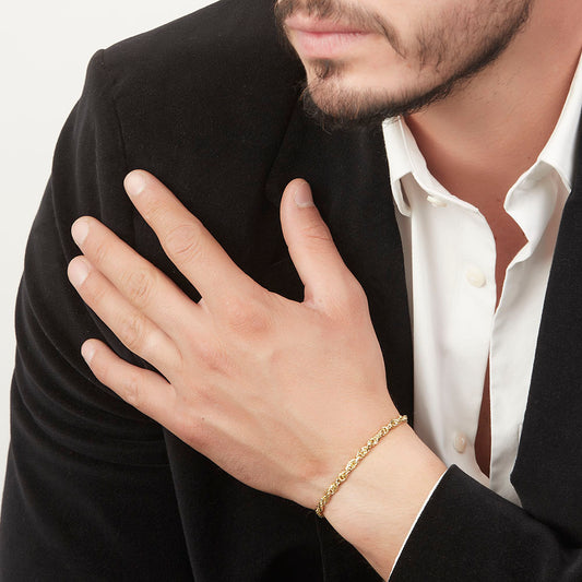 Unisex | Pulso Pulsera Tejido Torzal Relleno 4 mm, Esclava Para Hombre Y Mujer De Plata Autentica Ley .925 Con Baño De Oro Italiano 24k, DUO DELUXE JOYAS