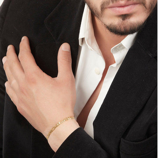 Unisex | Pulso Pulsera Tejido Figaro 3:1 Lisa 4 mm, Esclava Para Hombre Y Mujer De Plata Autentica Ley .925 Con Baño De Oro Italiano 24k, DUO DELUXE JOYAS