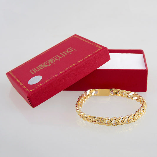 Unisex | Pulsera Tejido Barbada HM  Diamantado 8 mm – Plata Con Baño De Oro Italiano 24k
