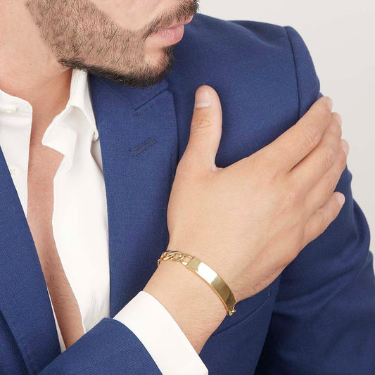 Unisex | Esclava Tejido Barbada Cubana Lisa 6 mm, Pulsera Para Hombre Y Mujer, De Plata Autentica Ley .925 Con Baño De Oro Italiano 24k, Con Grabado, DUO DELUXE JOYAS